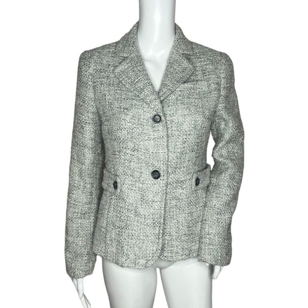 Talbots Blazer Womens 4 Gray White Silver Tweed Metallic‎ Threads Office Casual